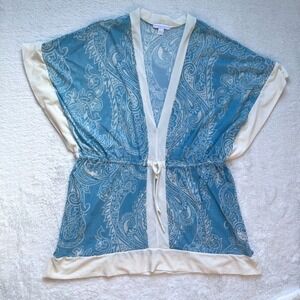New York & Company Swim Cover Up Women Blue Paisley Mesh Drawstring -Large